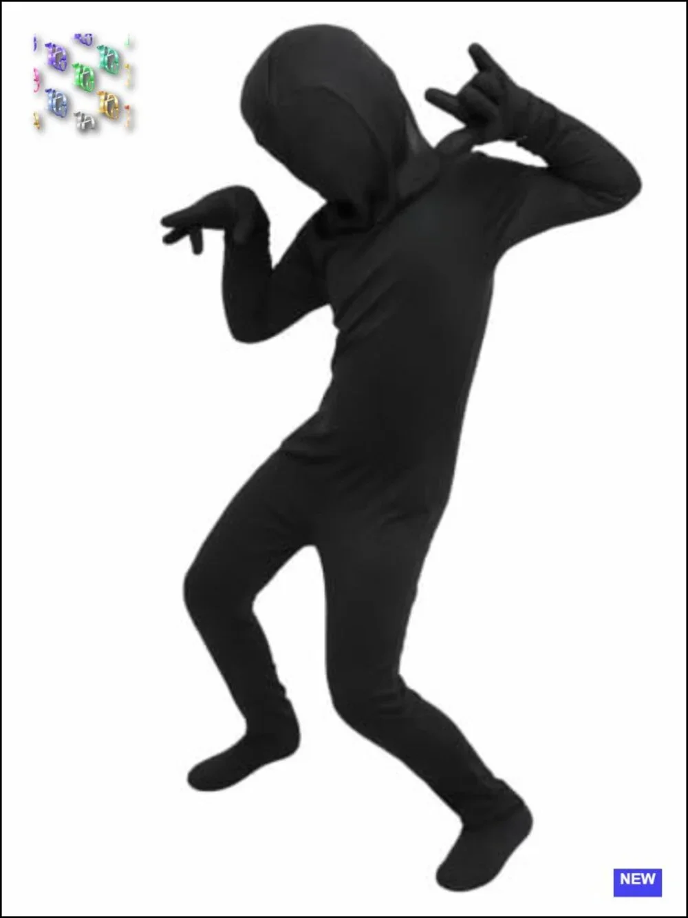 Kids Black Full Body Suit Costume Faceless Bodysuit Halloween Party